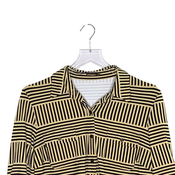 J.McLaughlin M Womens Tan Striped Catalina Cloth Button Front Shirt Top - Picture 4 of 10